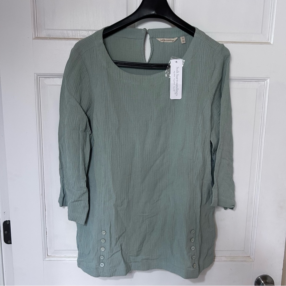 Soft Surroundings Ocean Gauze Sage Green Blouse - XL